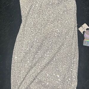 Iris Strapless Silver Sequin Dress